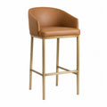 Tabouret de bar avec accoudoirs en polyuréthane cognac et structure en acier doré 56 cm x 54 cm x 91 cm hauteur d’assise 66 cm