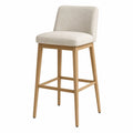 Tabouret de bar en bois clair avec dossier et assise en tissu bouclé beige structure fixe 45 cm x 50 cm x 95 cm