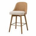 Tabouret de bar avec dossier en rotin tressé assise rembourrée bois massif hêtre 52 x 55 x 104 cm beige bois naturel laiton noir