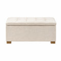 Banc coffre de rangement rectangulaire 100 x 40 x 45 cm revêtement polyester bouclé écru pieds bois d’hévéa naturel