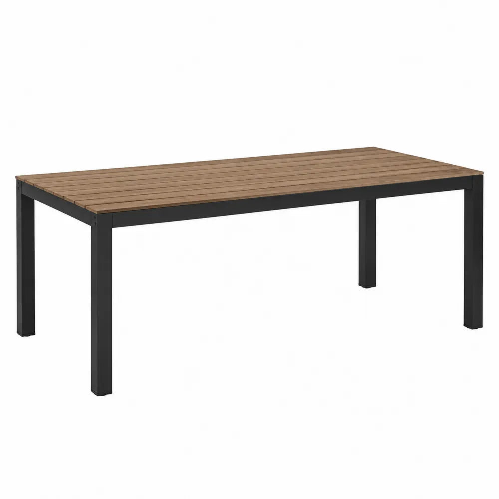 Table de jardin rectangulaire en acacia massif et acier noir 180 x 90 x 75 cm plateau à lames