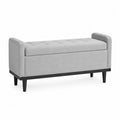 Banc coffre rectangulaire en tissu polyester gris avec accoudoirs latéraux et rangement 120 x 42 x 50 cm