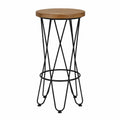 Tabouret de bar en bois naturel et acier noir avec repose-pieds circulaire assise ronde 45 cm x 45 cm x 75 cm