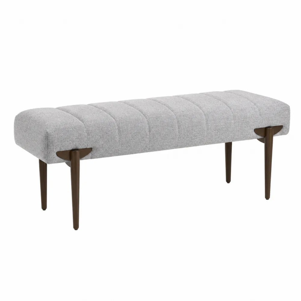 Banc de chambre rectangulaire rembourré 120 x 40 x 45 cm tissu polyester gris clair pieds en bois massif brun