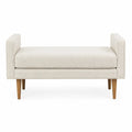 Banc de chambre rectangulaire avec accoudoirs 140 x 45 x 65 cm polyester bouclé écru pieds en bois d’hévéa massif naturel