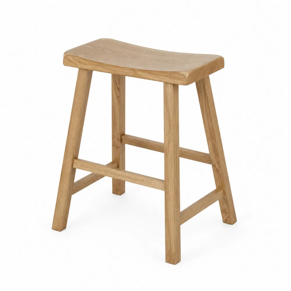 Tabouret de bar en chêne massif naturel assise incurvée sans dossier 45 cm x 35 cm x 75 cm