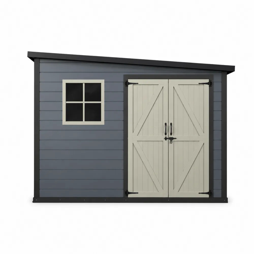 Abri de jardin de rangement extérieur 213 x 130 x 185 cm en acier galvanisé gris ardoise avec double porte et fenêtre