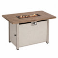 Table brasero extérieure rectangulaire à gaz propane en béton composite beige et plateau effet bois 110 x 55 x 64 cm