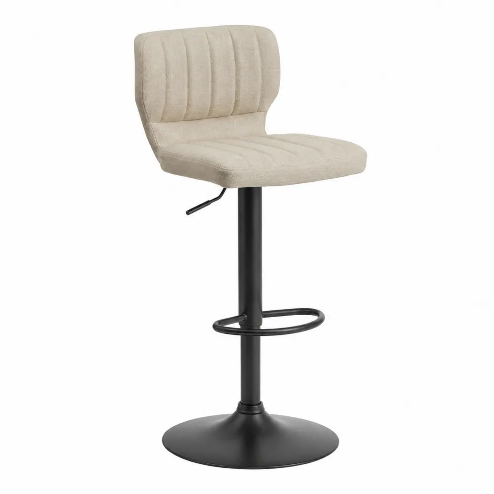 Tabouret de bar réglable pivotant avec dossier en tissu bouclé beige base acier noir 45 cm x 45 cm x 85-105 cm