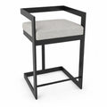 Tabouret de bar avec accoudoirs en acier noir et assise rembourrée tissu polyester gris 50 x 48 x 86 cm