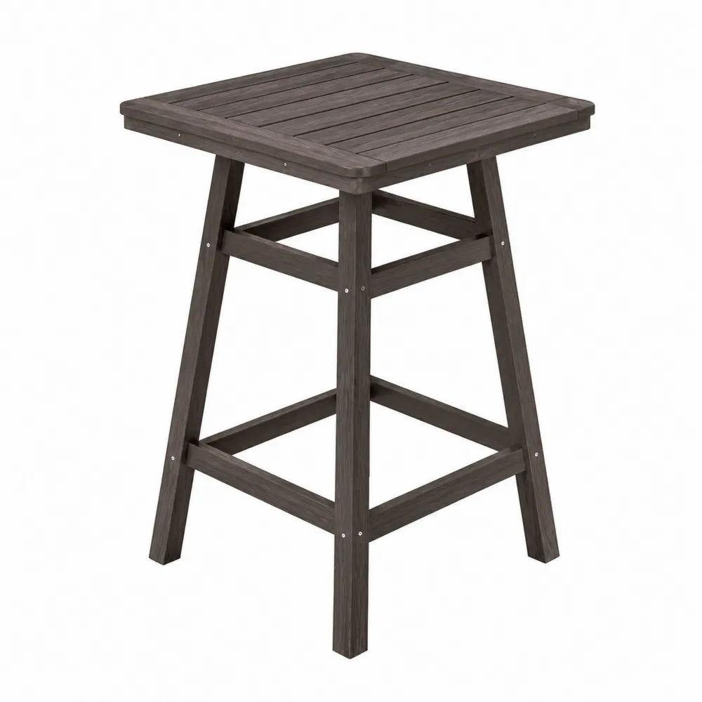 Table haute de jardin carrée en bois d’acacia brun foncé 70 x 70 x 105 cm plateau à lattes