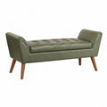 Banc de chambre rectangulaire capitonné 100 x 40 x 45 cm revêtement PU vert olive pieds en bois massif naturel